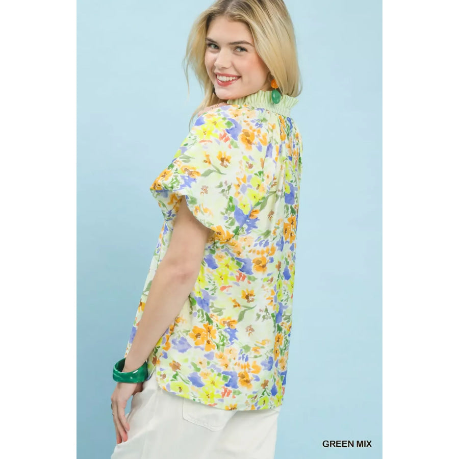 Umgee Watercolor Floral Top Apparel and Accessories