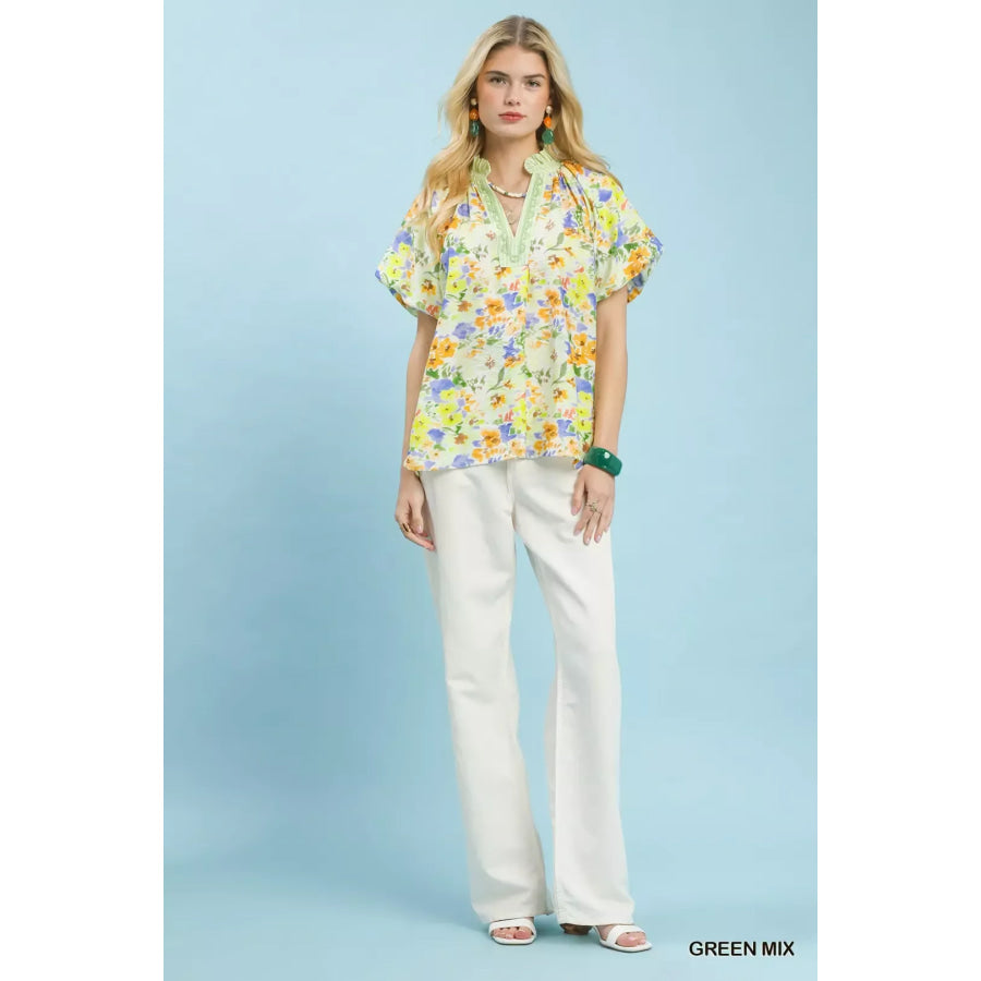Umgee Watercolor Floral Top Apparel and Accessories