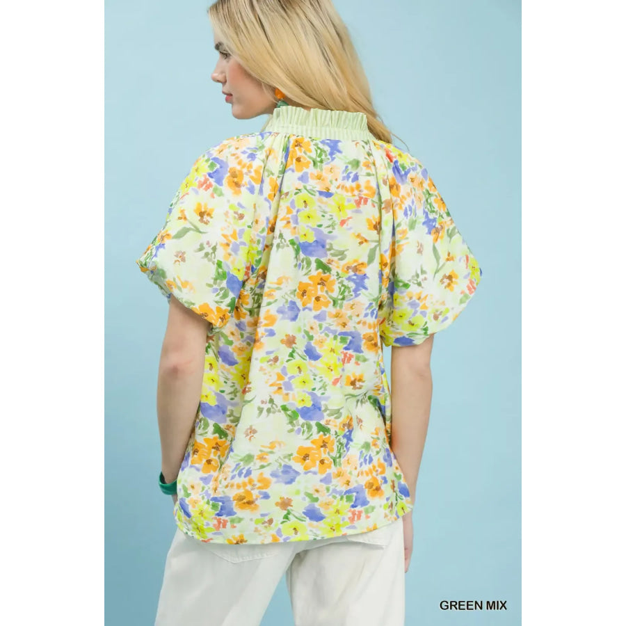 Umgee Watercolor Floral Top Apparel and Accessories
