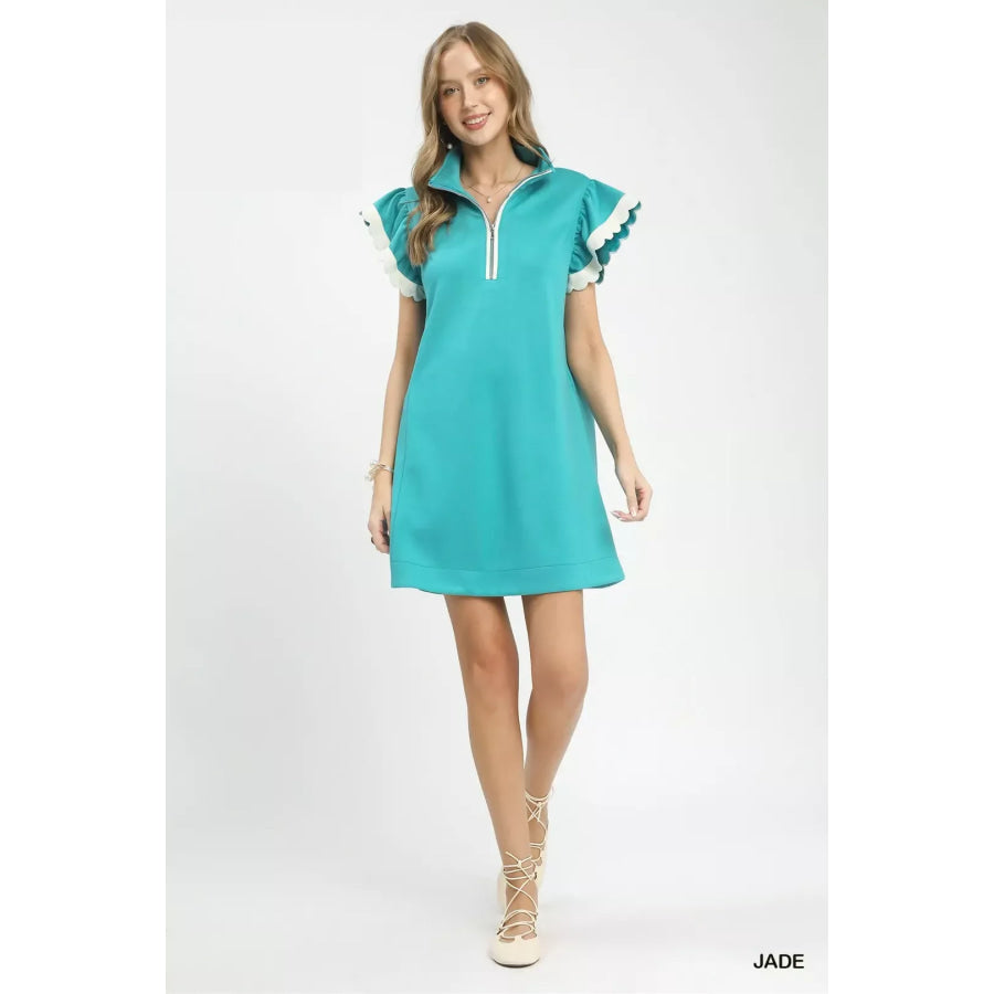 Umgee Zip-Neck Flutter Sleeve Dress Apparel and Accessories