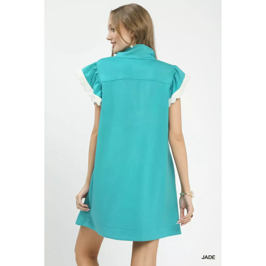 Umgee Zip-Neck Flutter Sleeve Dress Apparel and Accessories