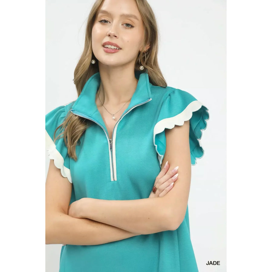 Umgee Zip-Neck Flutter Sleeve Dress Apparel and Accessories
