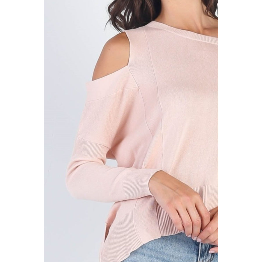 UNIQ Cold Shoulder Long Sleeve Knit Top Apparel and Accessories