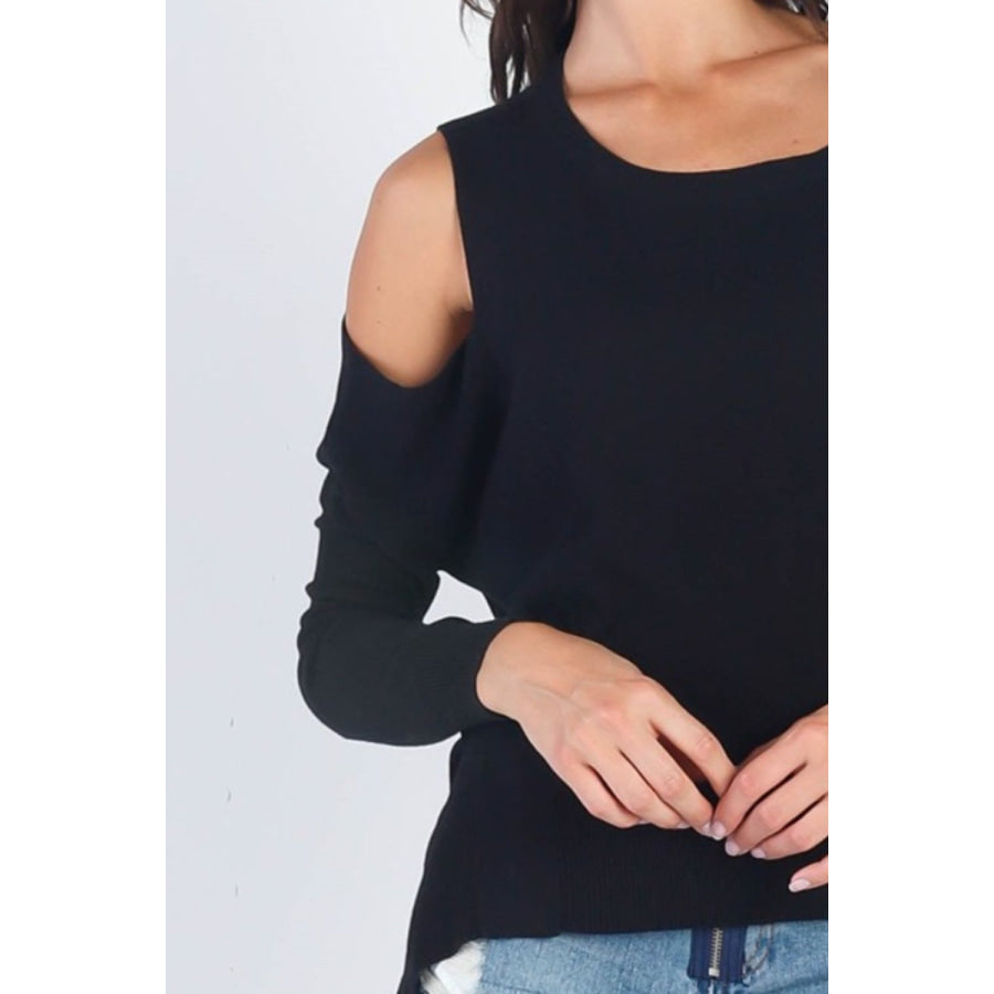 UNIQ Cold Shoulder Long Sleeve Knit Top Apparel and Accessories