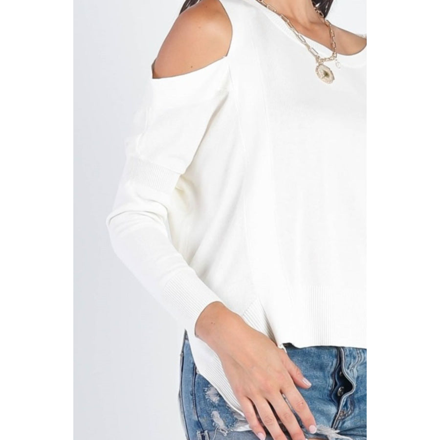 UNIQ Cold Shoulder Long Sleeve Knit Top Apparel and Accessories