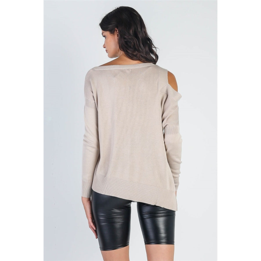 UNIQ Cold Shoulder Long Sleeve Knit Top Apparel and Accessories