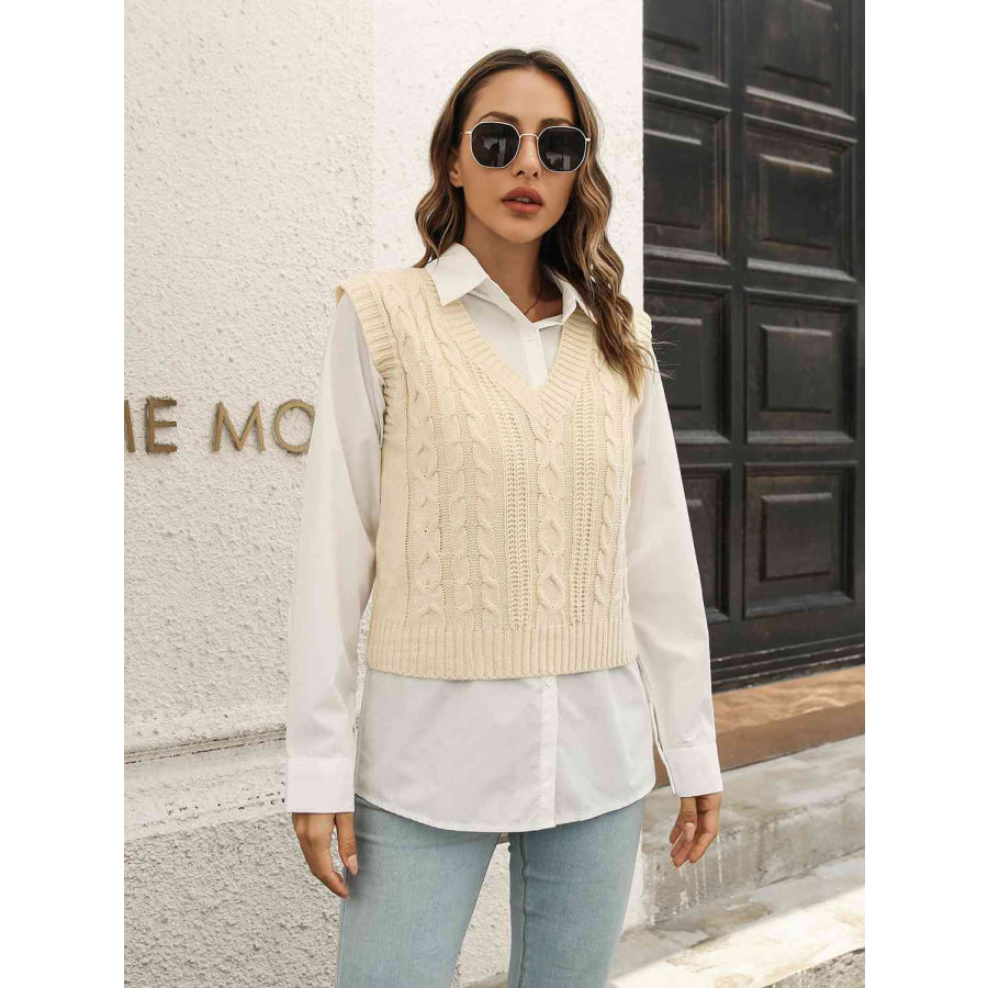 Urban Style V-Neck Sweater Vest Ivory / S