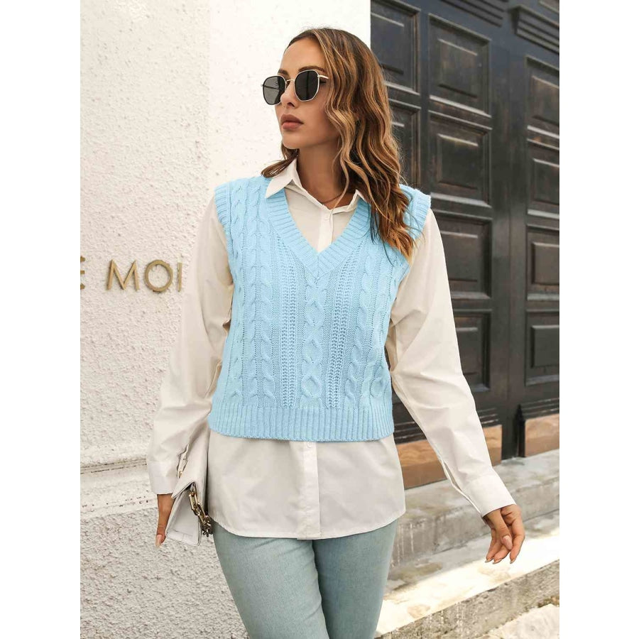 Urban Style V-Neck Sweater Vest Pastel Blue / S