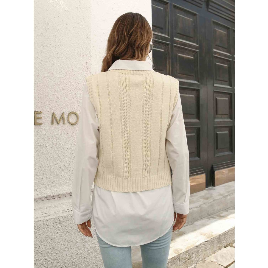 Urban Style V-Neck Sweater Vest Ivory / S