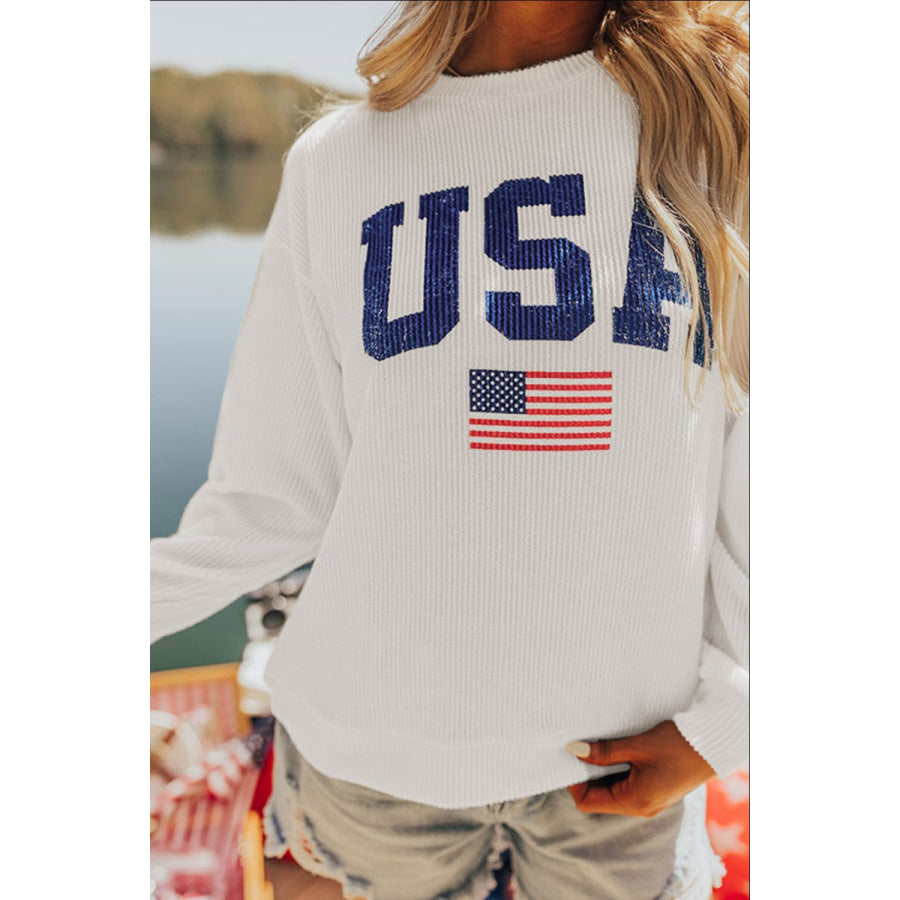 US Flag Corded Long Sleeve Sweatshirt Apparel and Accessories