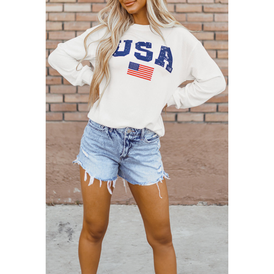 US Flag Corded Long Sleeve Sweatshirt Apparel and Accessories