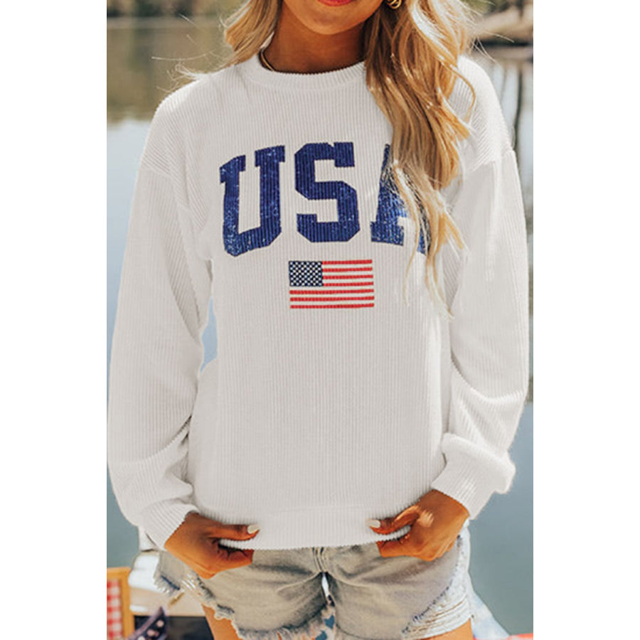 US Flag Corded Long Sleeve Sweatshirt Apparel and Accessories