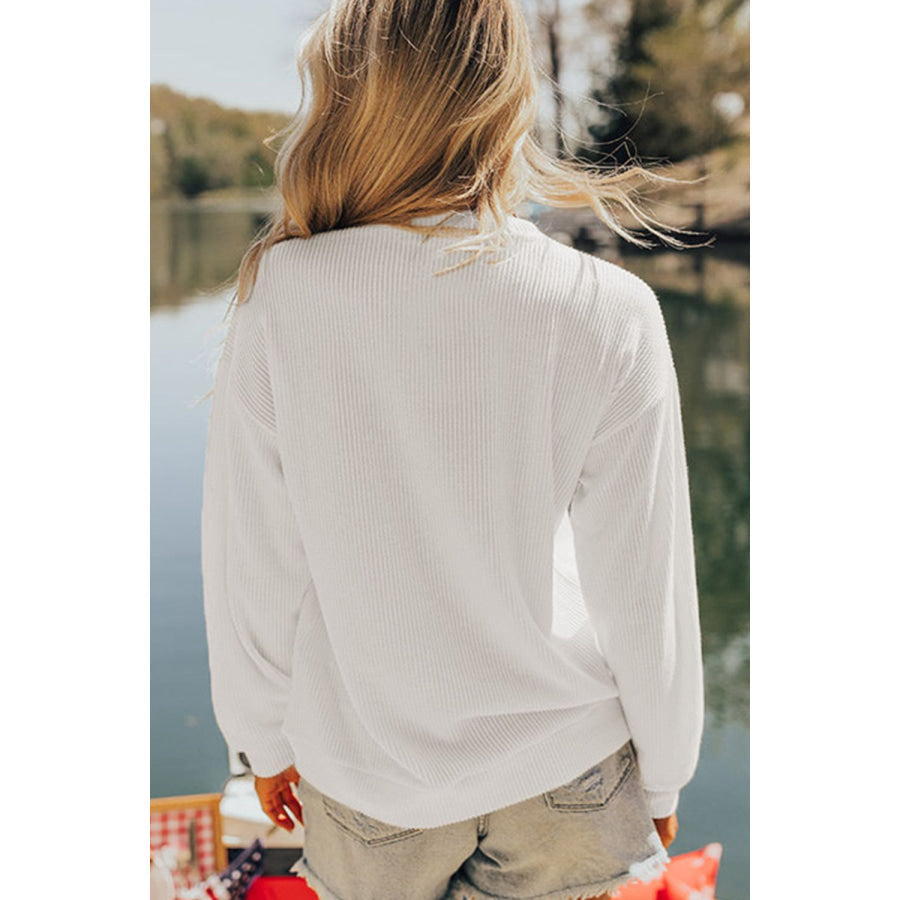 US Flag Corded Long Sleeve Sweatshirt White / S Apparel and Accessories