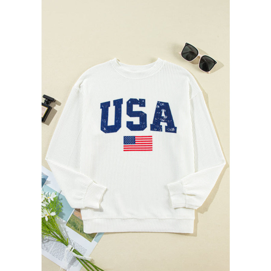 US Flag Corded Long Sleeve Sweatshirt Apparel and Accessories