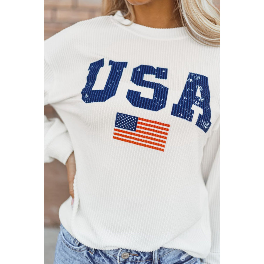 US Flag Corded Long Sleeve Sweatshirt Apparel and Accessories