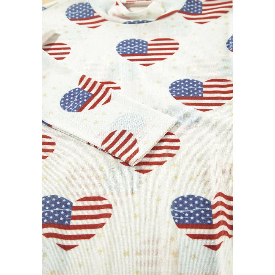 US Flag Heart Mock Neck Long Sleeve Bodysuit Apparel and Accessories