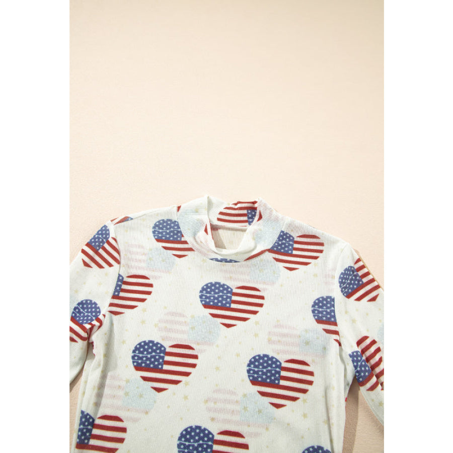 US Flag Heart Mock Neck Long Sleeve Bodysuit Apparel and Accessories