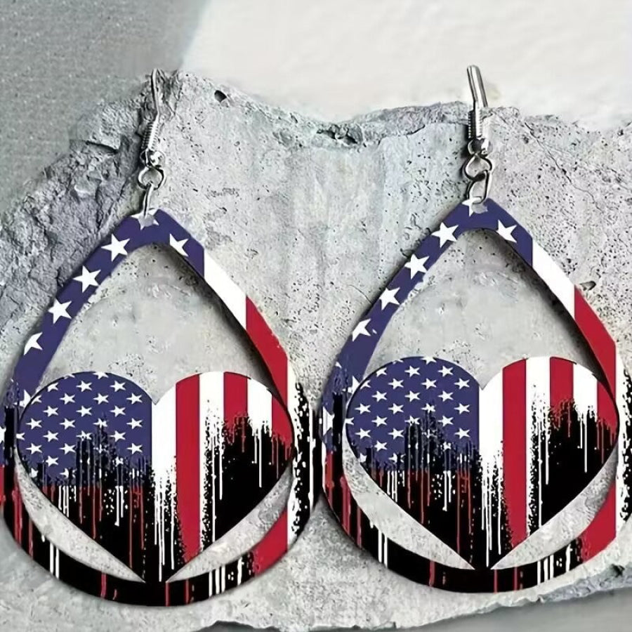 US Flag Pattern Wooden Earrings Multicolor / One Size Apparel and Accessories