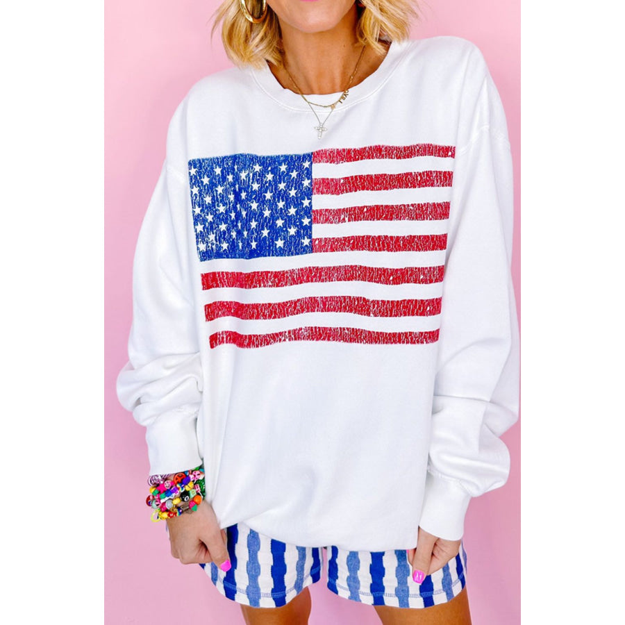 US Flag Round Neck Long Sleeve Sweatshirt Apparel and Accessories