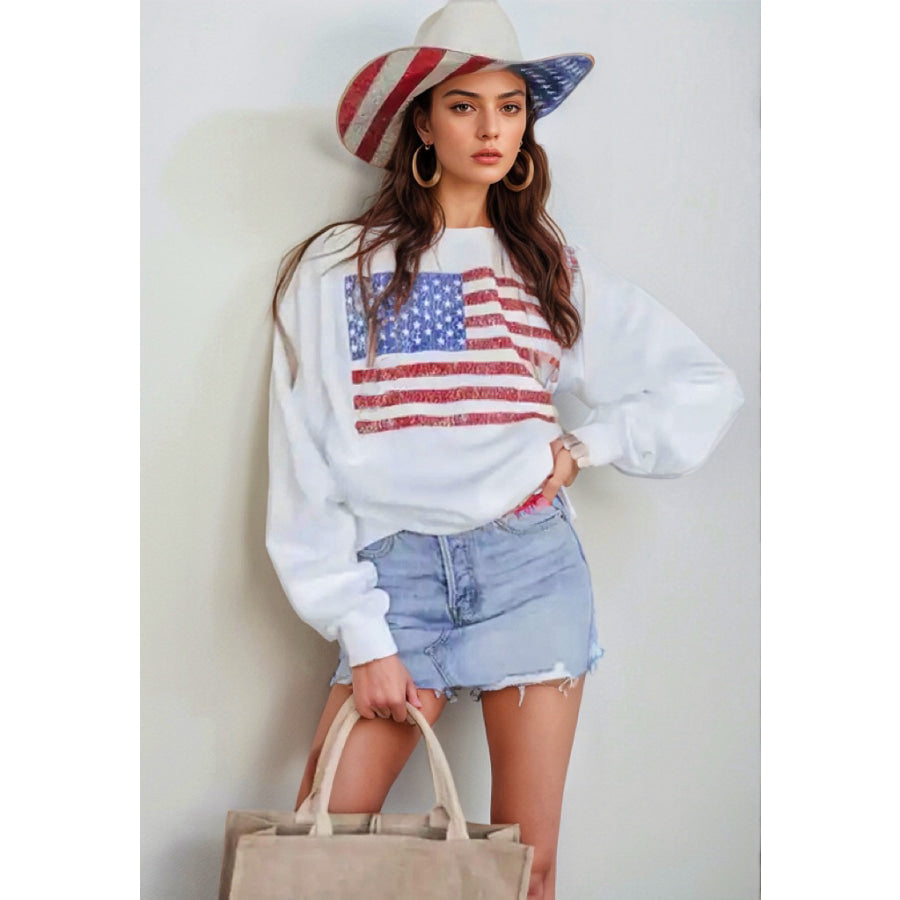 US Flag Round Neck Long Sleeve Sweatshirt Apparel and Accessories