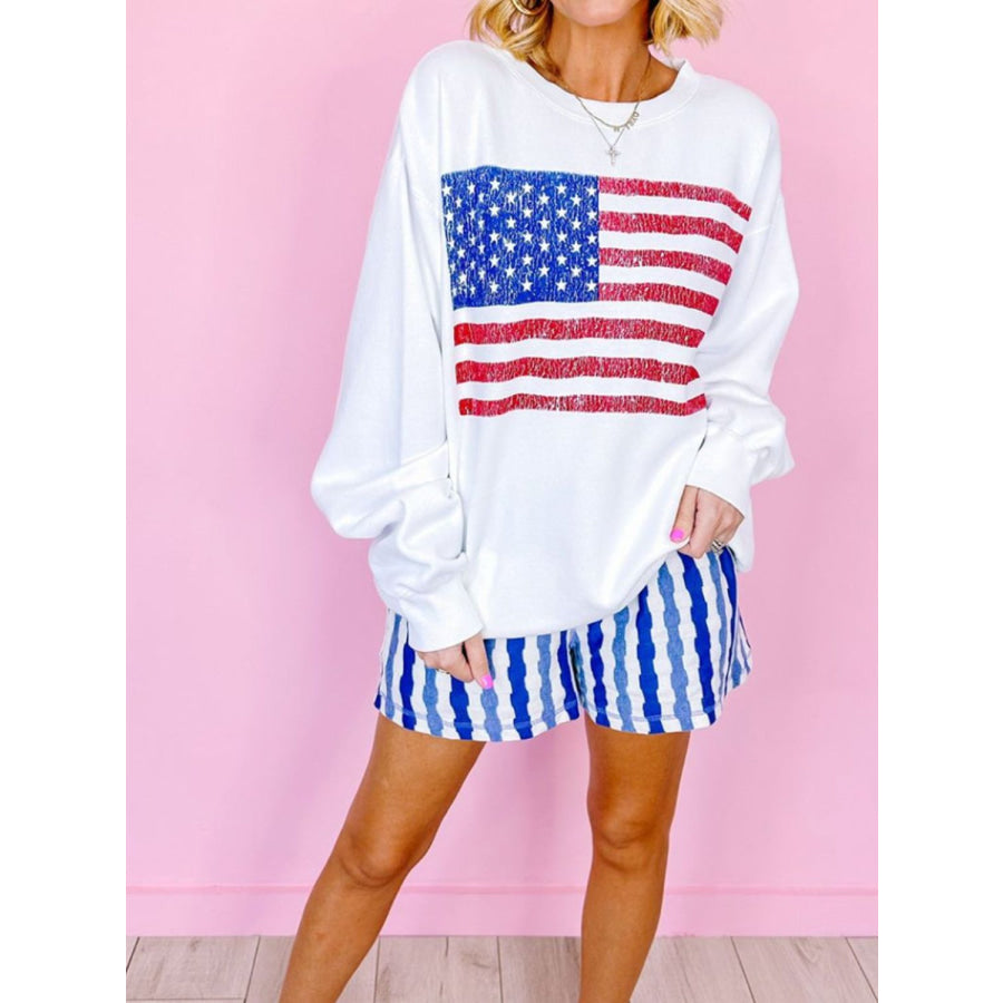 US Flag Round Neck Long Sleeve Sweatshirt Apparel and Accessories