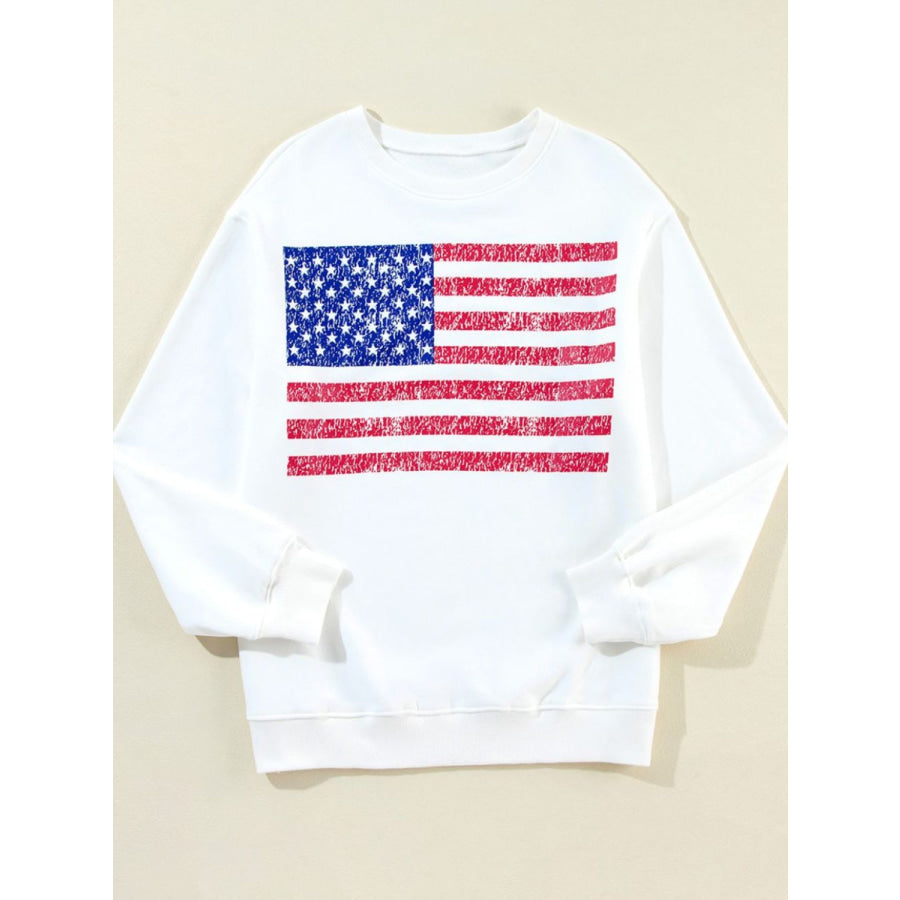 US Flag Round Neck Long Sleeve Sweatshirt Apparel and Accessories