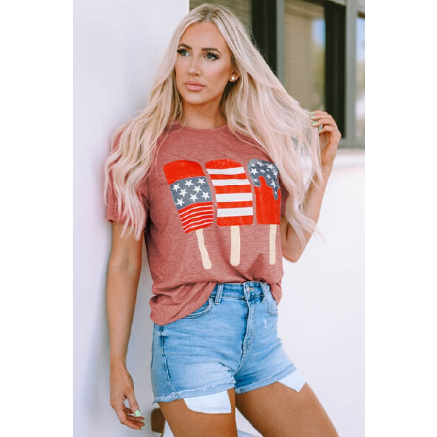 US Flag Round Neck Short Sleeve T-Shirt Apparel and Accessories