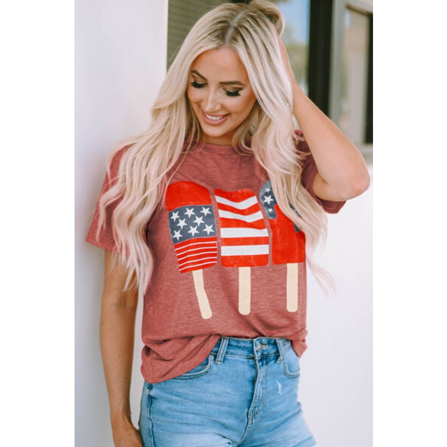 US Flag Round Neck Short Sleeve T-Shirt Apparel and Accessories