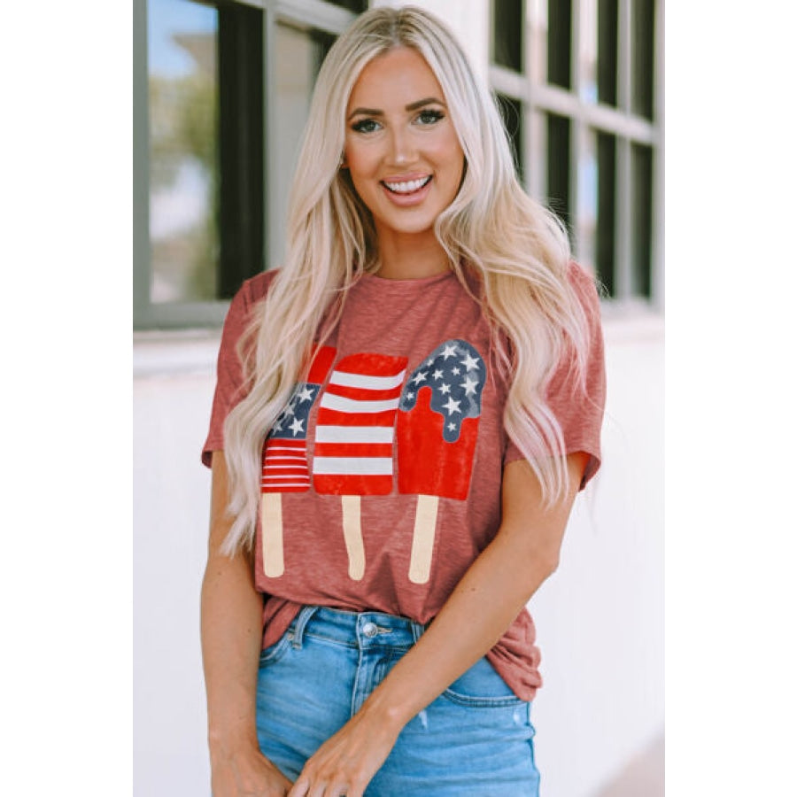 US Flag Round Neck Short Sleeve T-Shirt Apparel and Accessories