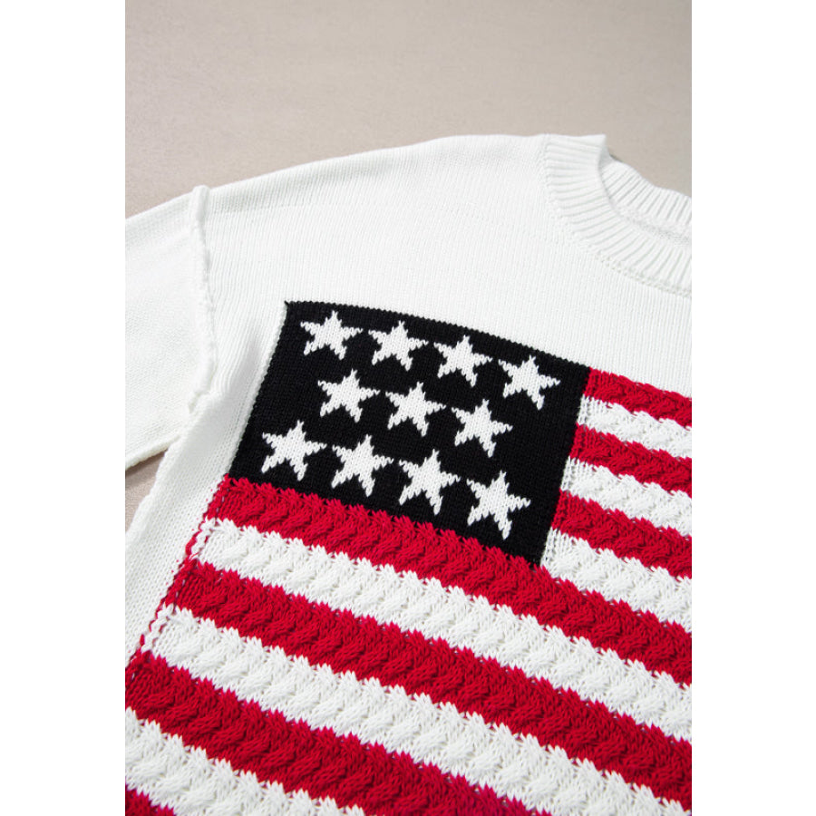 US Flag Side Slit Drop Shoulder Sweater Apparel and Accessories