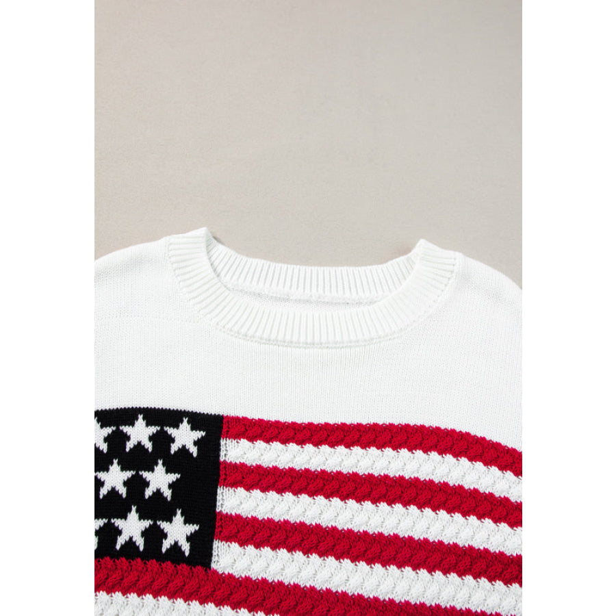 US Flag Side Slit Drop Shoulder Sweater Apparel and Accessories