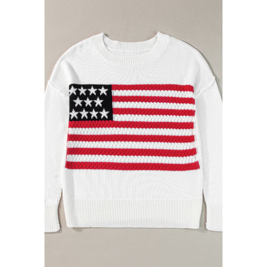 US Flag Side Slit Drop Shoulder Sweater Apparel and Accessories