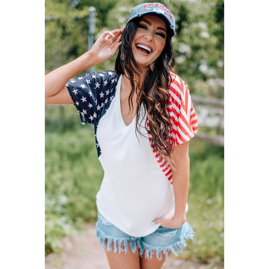 US Flag V-Neck Tee Shirt