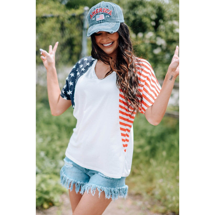 US Flag V-Neck Tee Shirt