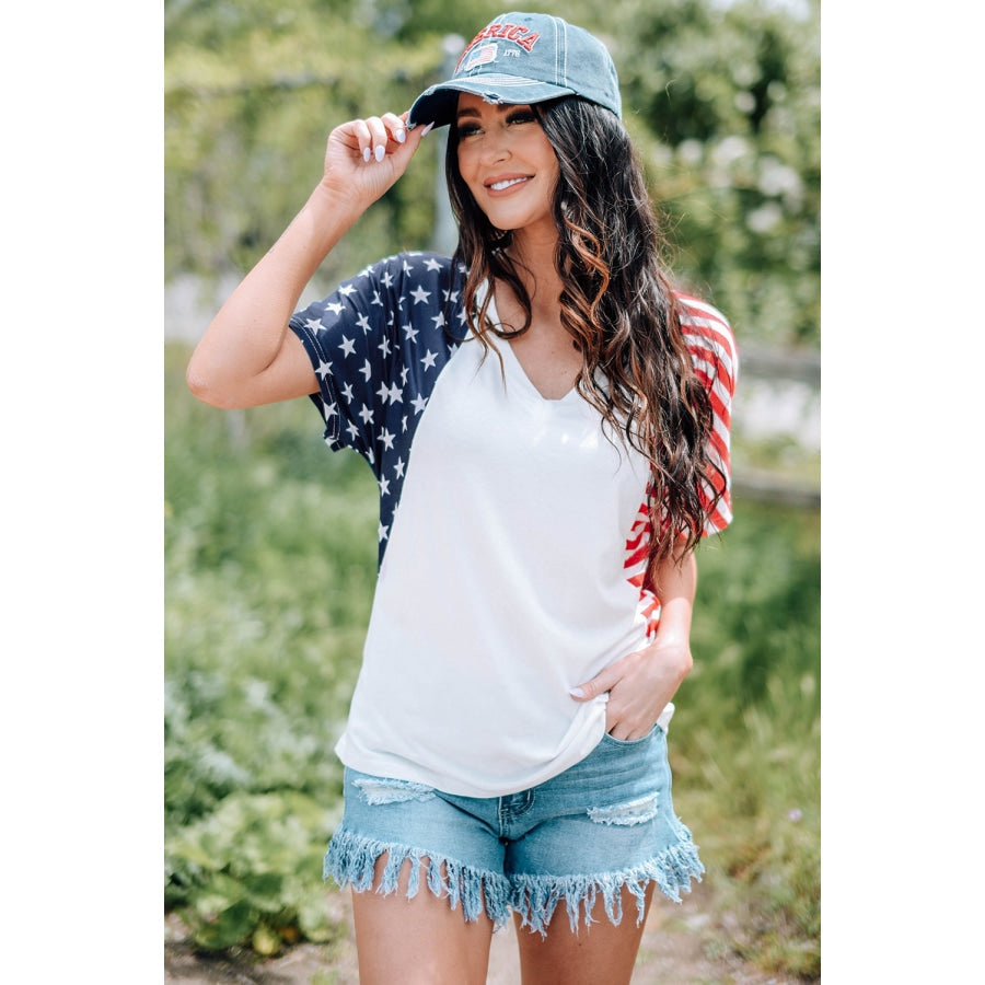 US Flag V-Neck Tee Shirt