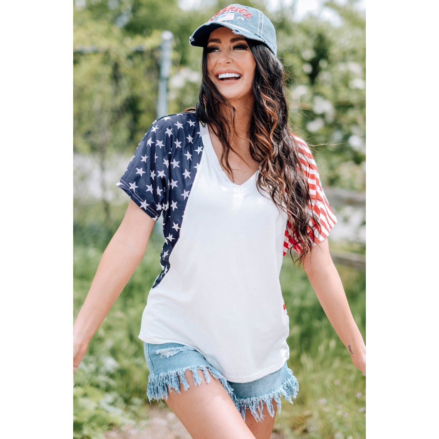 US Flag V-Neck Tee Shirt