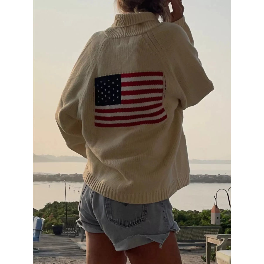 USA Flag Chunky Knit Button-Down Cardigan Apparel and Accessories