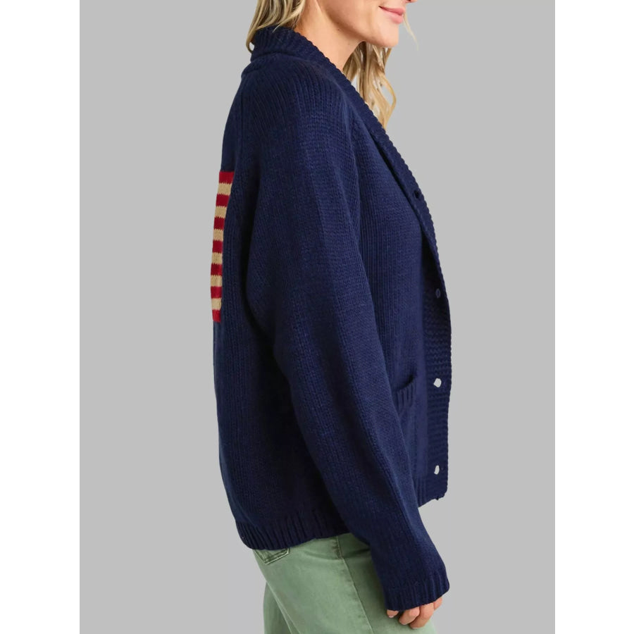 USA Flag Chunky Knit Button-Down Cardigan Apparel and Accessories