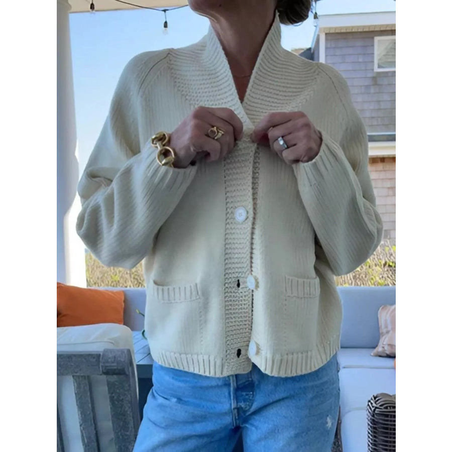 USA Flag Chunky Knit Button-Down Cardigan Off-white / S Apparel and Accessories