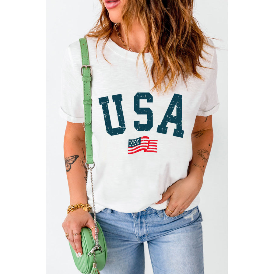 USA Round Neck Short Sleeve T - Shirt Apparel and Accessories