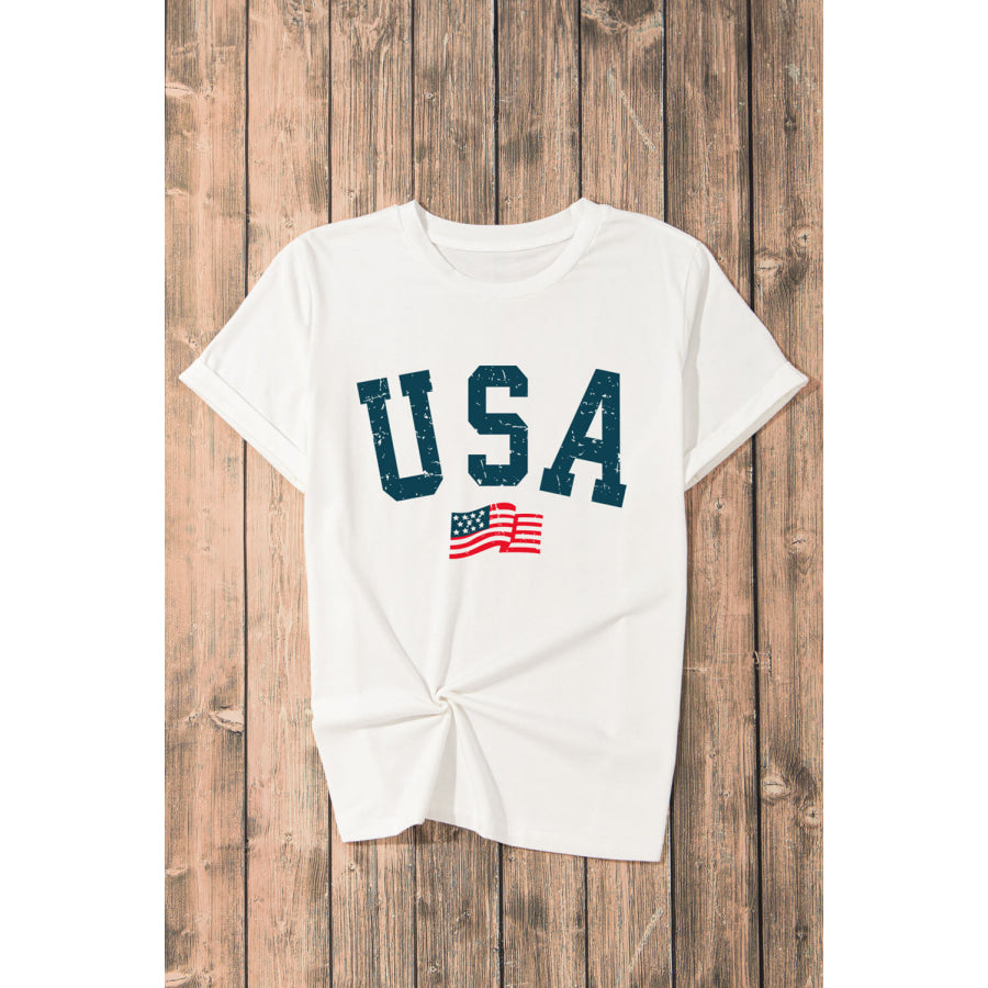 USA Round Neck Short Sleeve T - Shirt Apparel and Accessories