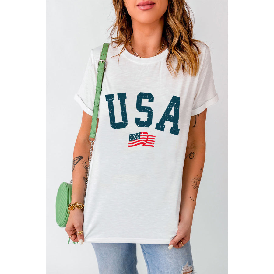 USA Round Neck Short Sleeve T - Shirt Apparel and Accessories