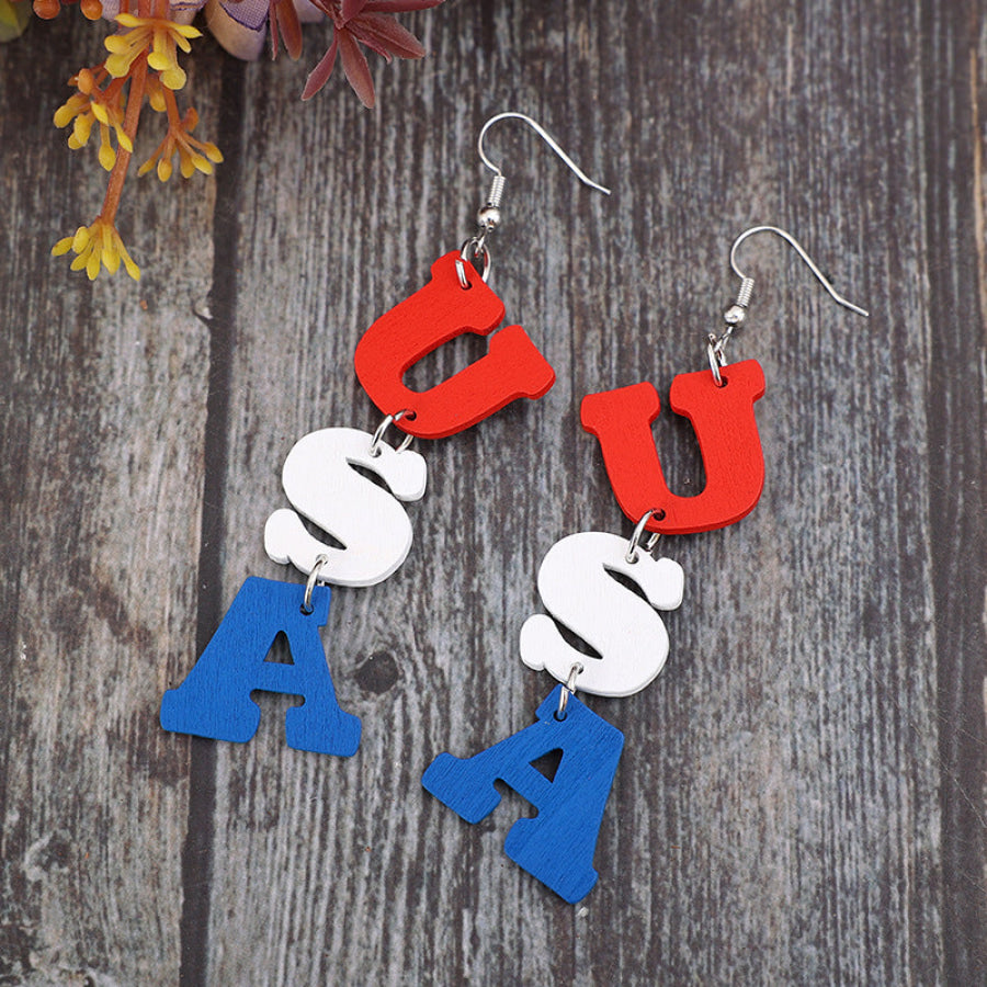 USA Wooden Letter Dangle Earrings White / One Size Apparel and Accessories