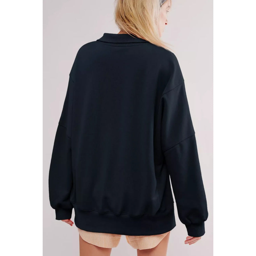 uttoned Collared Raw Detail High Low Baggy Sweatshirt with Slits Apparel and Accessories