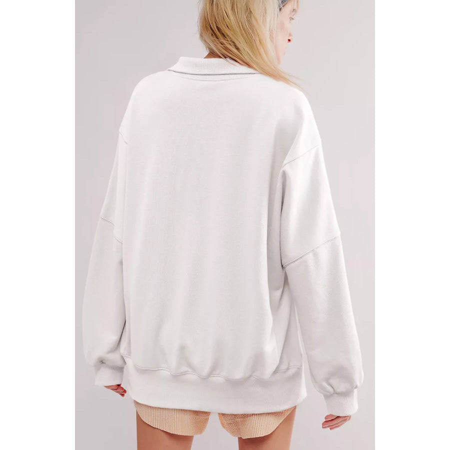 uttoned Collared Raw Detail High Low Baggy Sweatshirt with Slits Apparel and Accessories