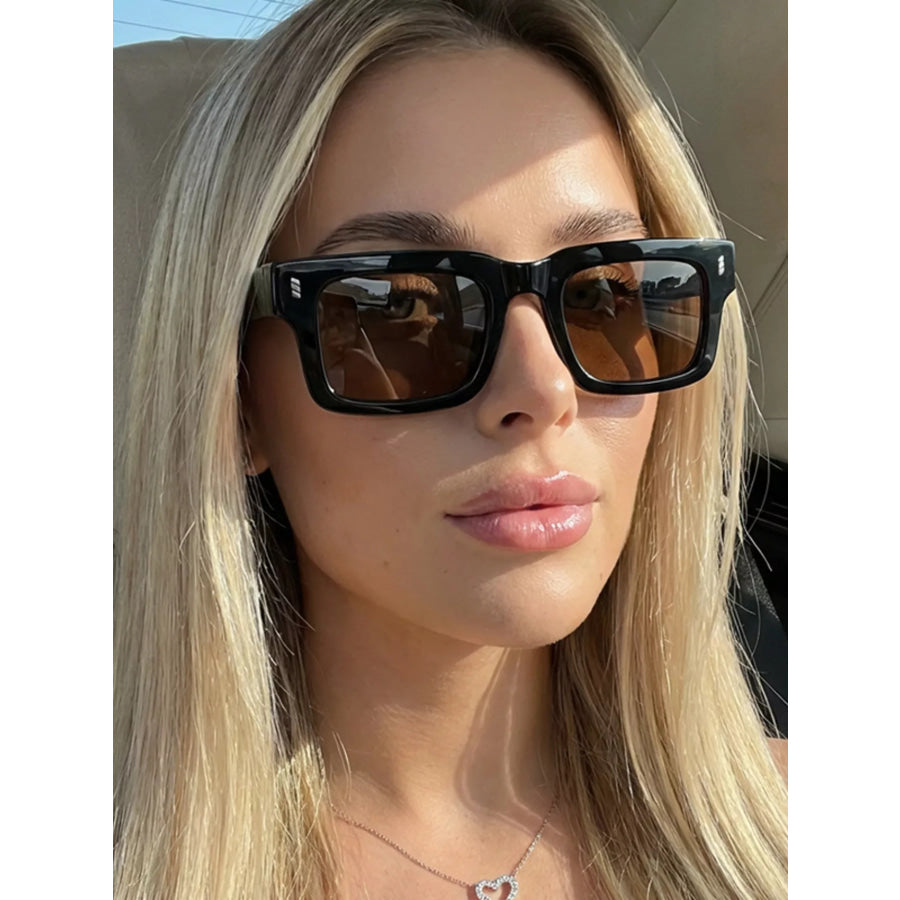 UV Protection Rectangular Sunglasses Black / One Size Apparel and Accessories