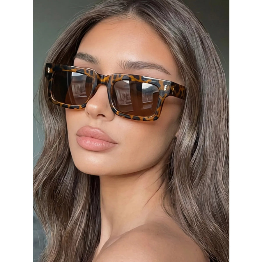 UV Protection Rectangular Sunglasses Leopard / One Size Apparel and Accessories