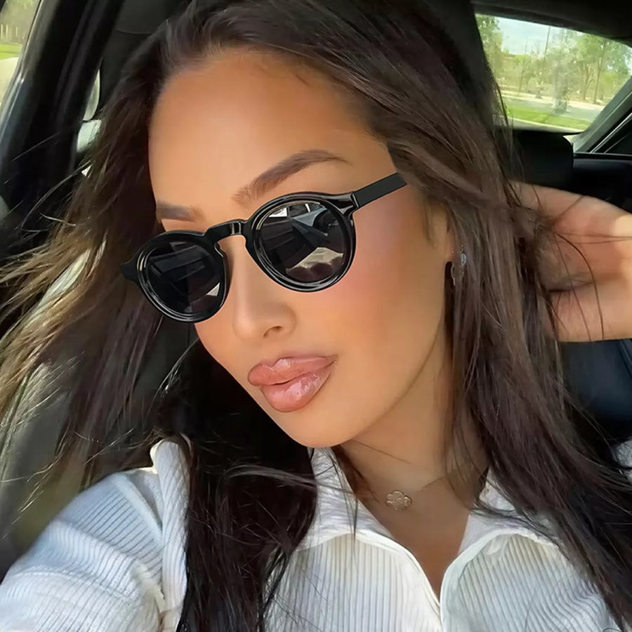 UV Protection Round Frame Sunglasses Black / One Size Apparel and Accessories