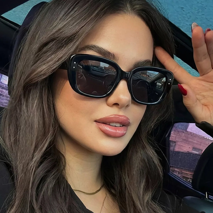 UV400 Protection Rectangle Sunglasses Black / One Size Apparel and Accessories