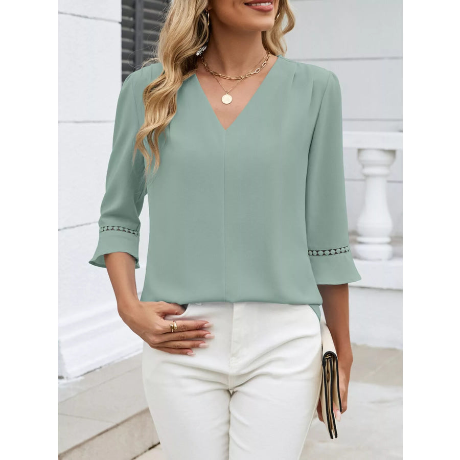 V-Neck 3/4 Sleeve Blouse Apparel and Accessories